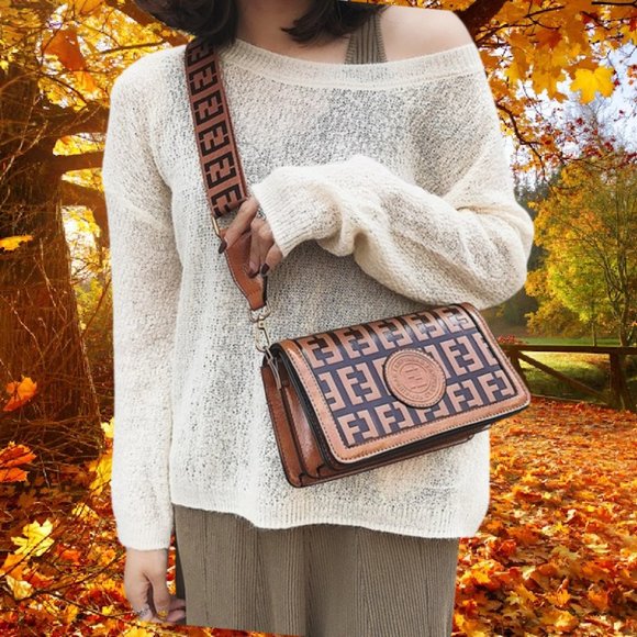 SOLD OUT Fanpinbag 2 tone Brown PU Shoulder Bag Medium 9" - Picture 5 of 5